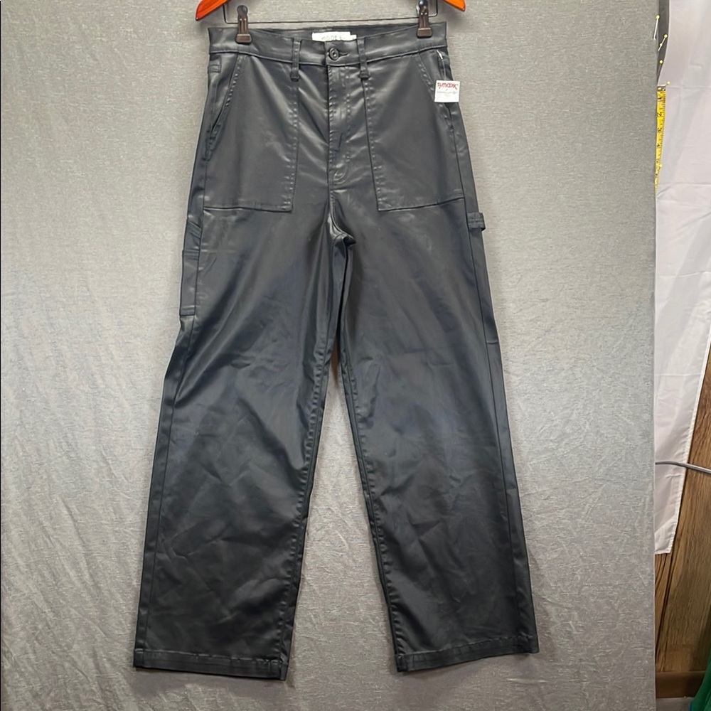 High-Waisted Black Wide‎ Leg faux leather Pants